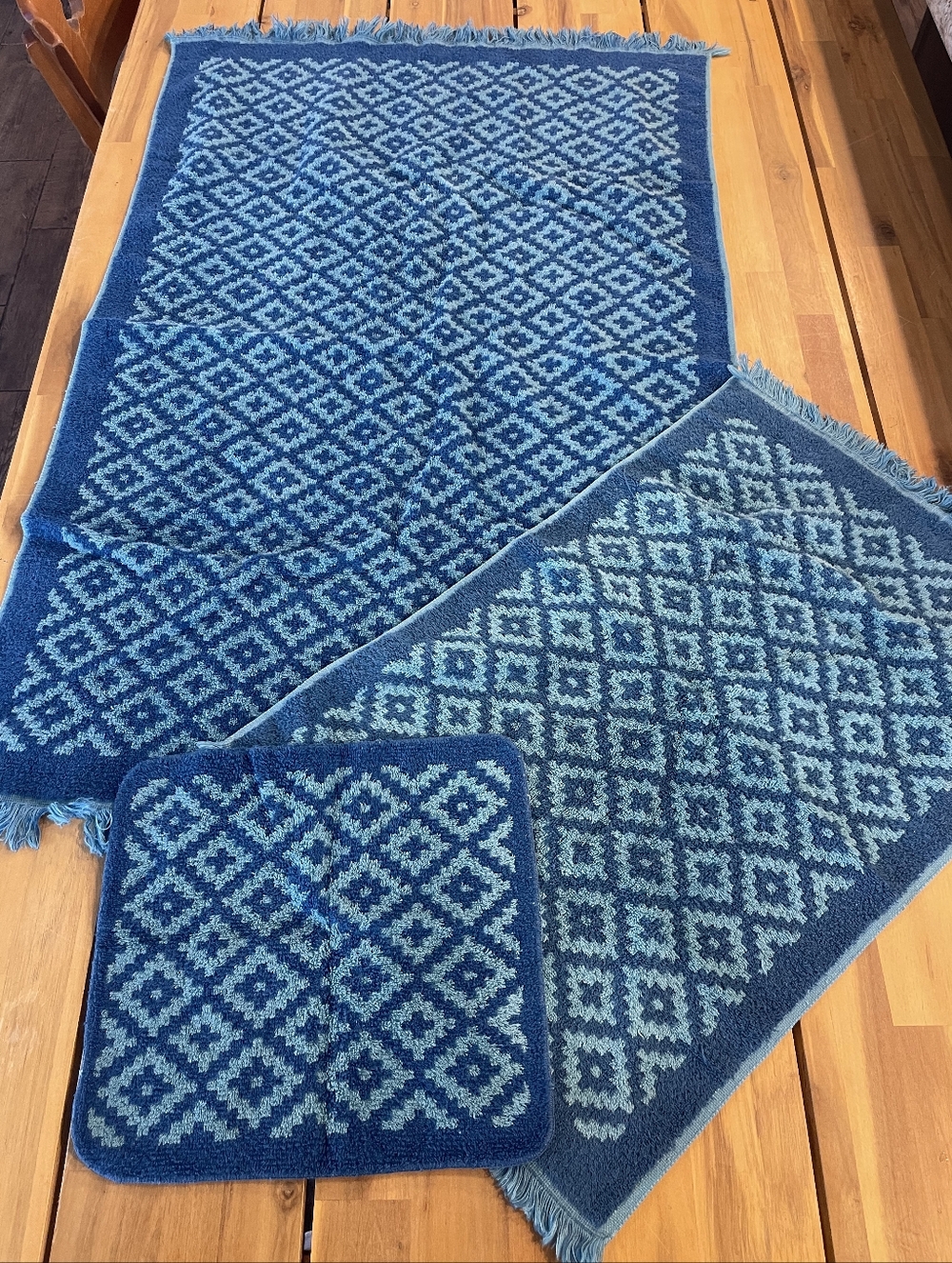 6 PC Stevens Vintage Blue Boho Diamond Cotton Bath Hand Wash Towel Cloth Set